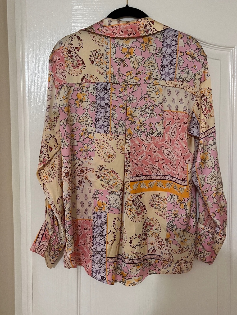 Zara Patchwork Floral Button-Down Shirt in Pink and Cream